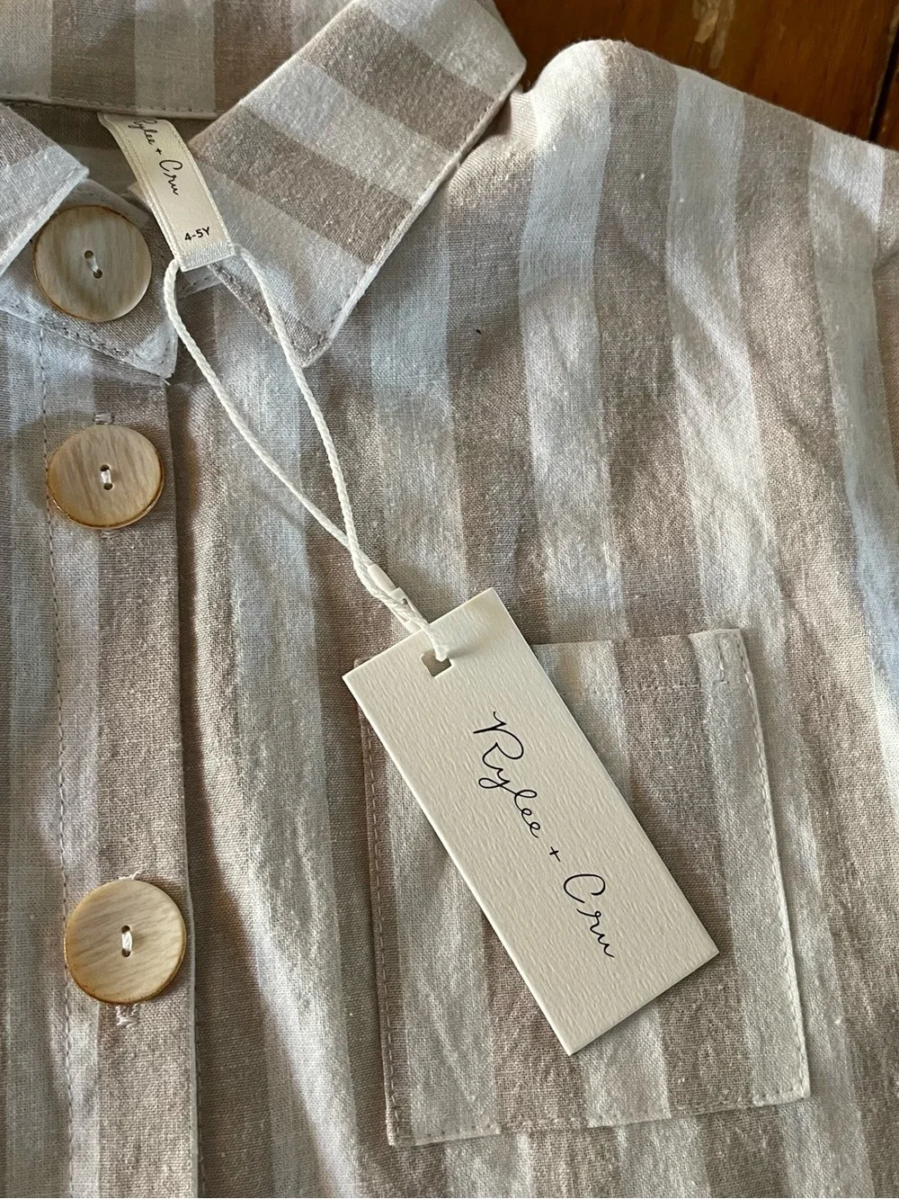 Rylee Cru Striped Button Front Short Set in Cream and Tan
